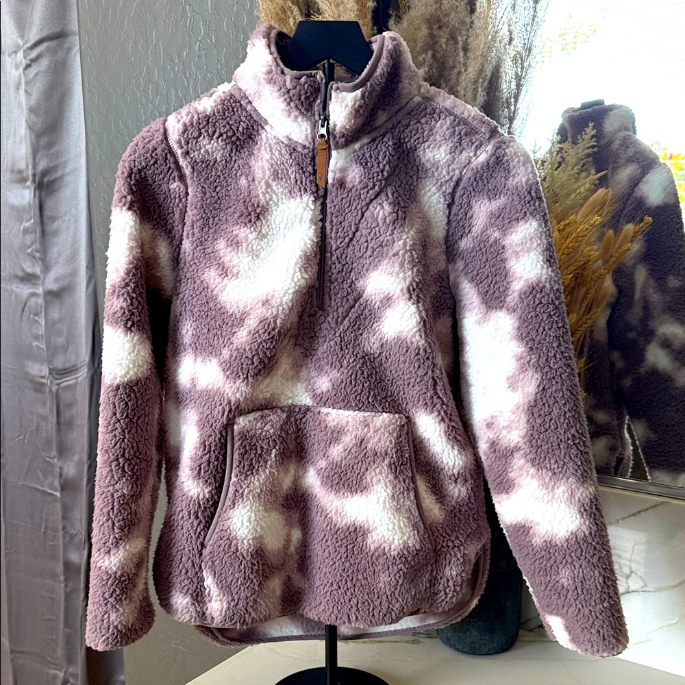 LIV Cozy womens Purple Tie-Dye 1/4 Zip Fleece pullover